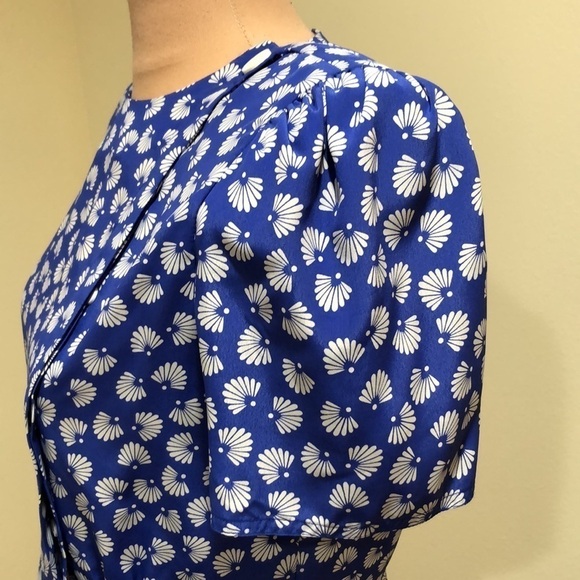 Vintage Blouse Size 6 Blue Fan Print Puff Sleeve - Picture 3 of 10